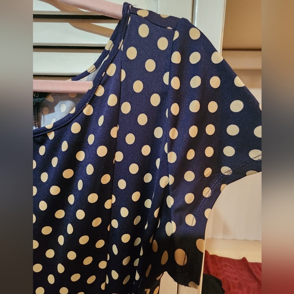 Perceptions XL Navy and Cream Polka Dot Midi Dress - Picture 5 of 6